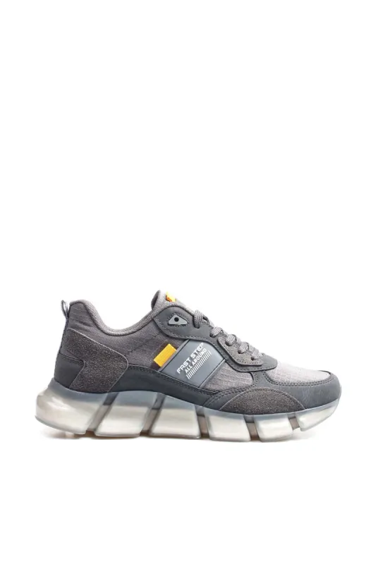 Men's Gray Athletic Sneakers with Transparent Sole and Yellow Accents - Wessi sold by Wessi
