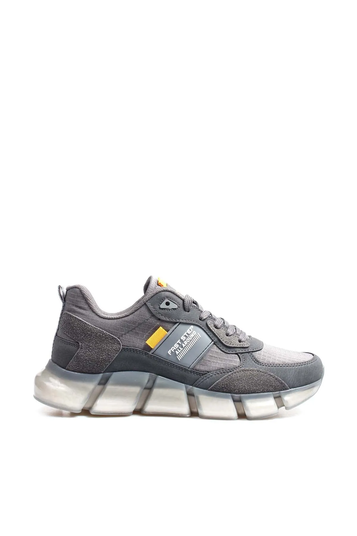 Men's Gray Athletic Sneakers with Transparent Sole and Yellow Accents - Wessi sold by Wessi
