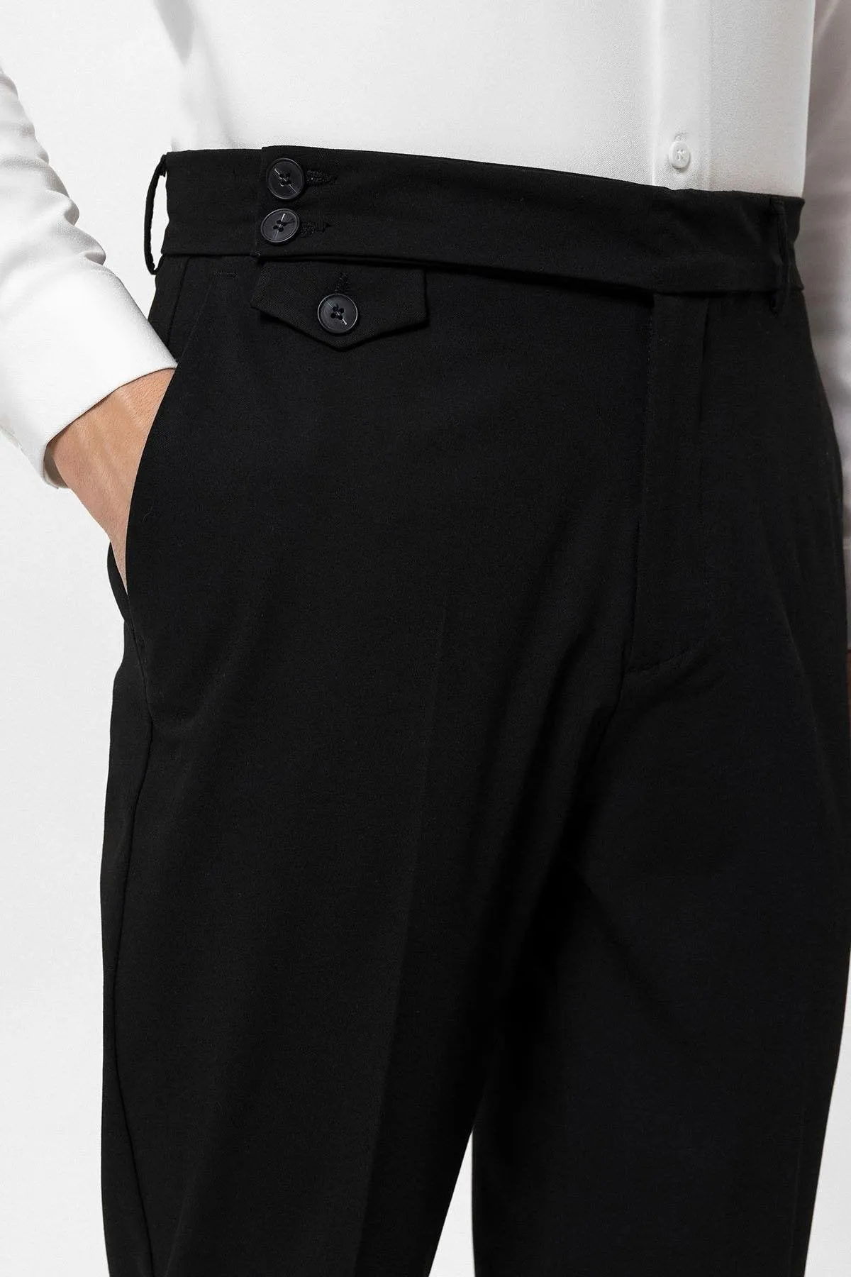 Black High Waist Button Closure Men's Trousers - Wessi sold by Wessi product image thumbnail 4