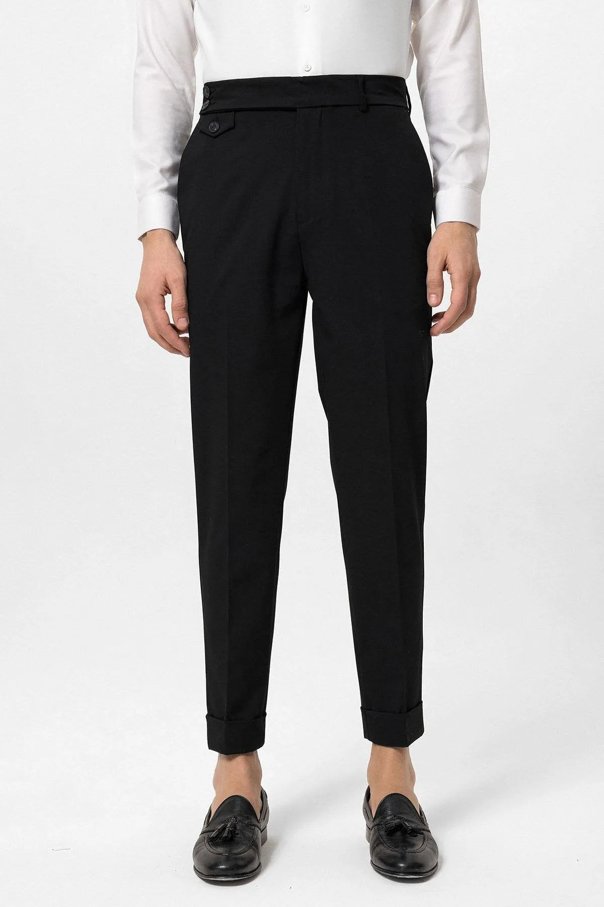 Black High Waist Button Closure Men's Trousers - Wessi sold by Wessi product image thumbnail 2