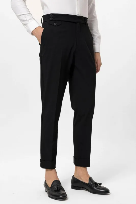 Black High Waist Button Closure Men's Trousers - Wessi sold by Wessi