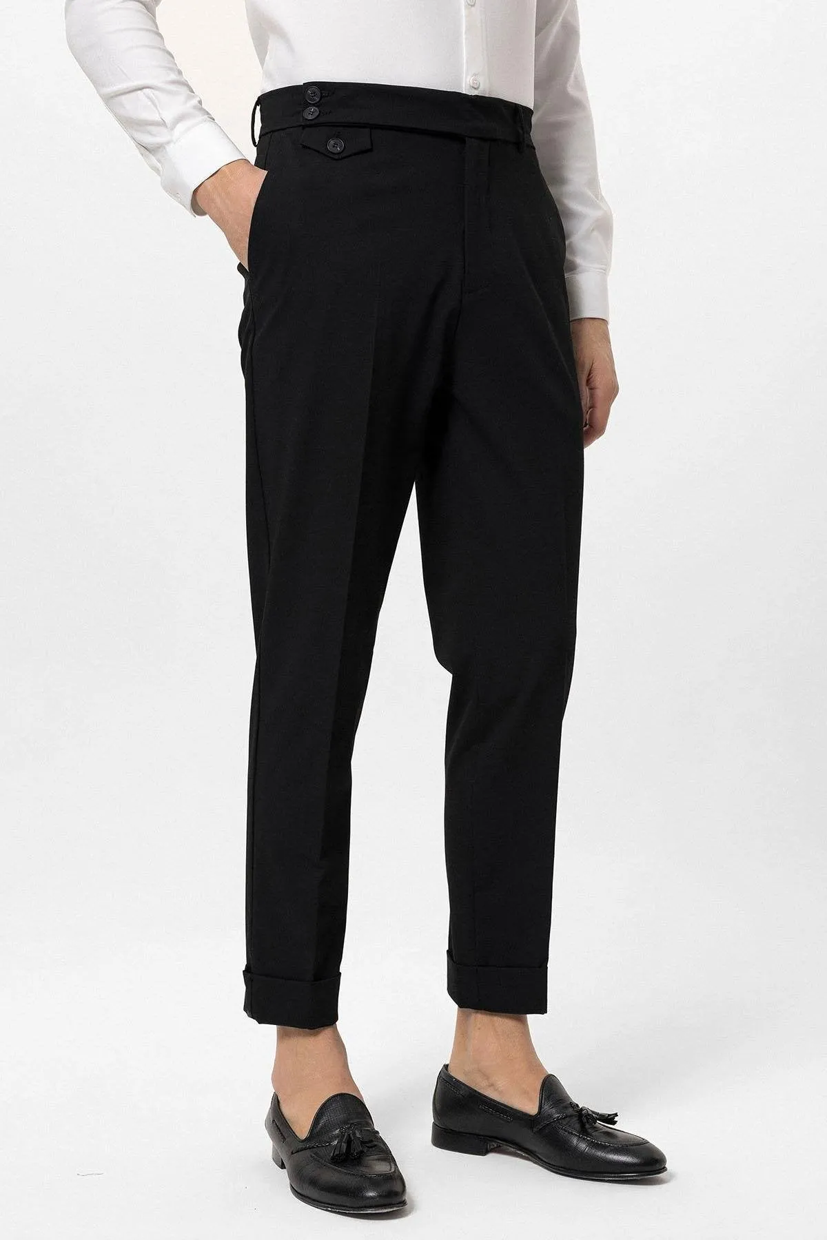 Black High Waist Button Closure Men's Trousers - Wessi sold by Wessi
