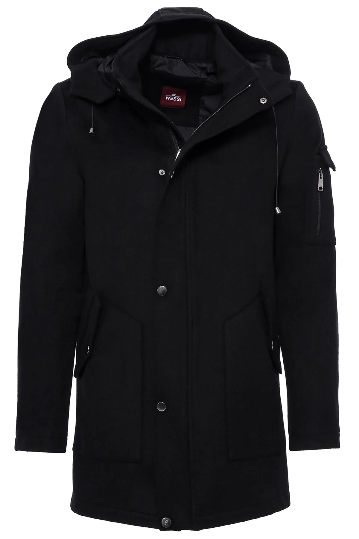 Hooded Cachet Hidden Zippered Black Coat - Wessi sold by Wessi