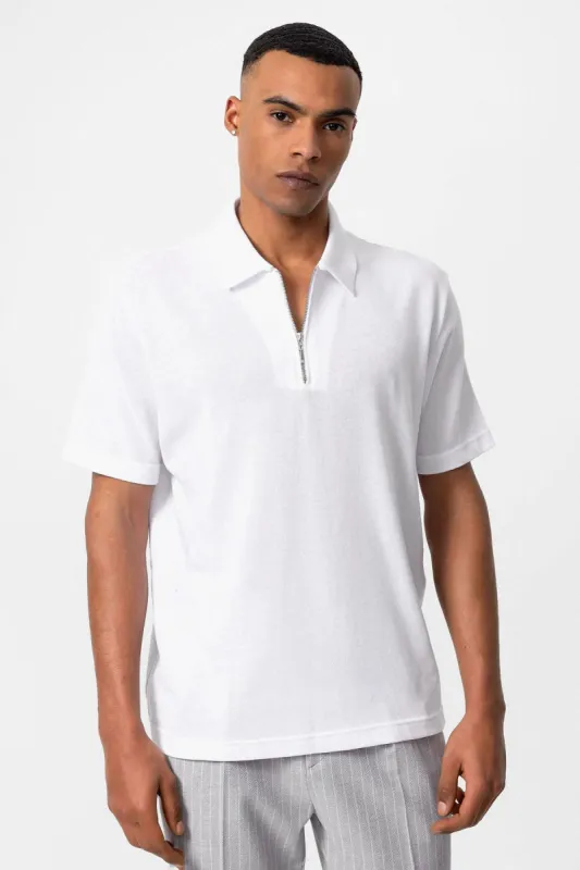 White Polo Neck Zippered Men's T-Shirt - Wessi sold by Wessi
