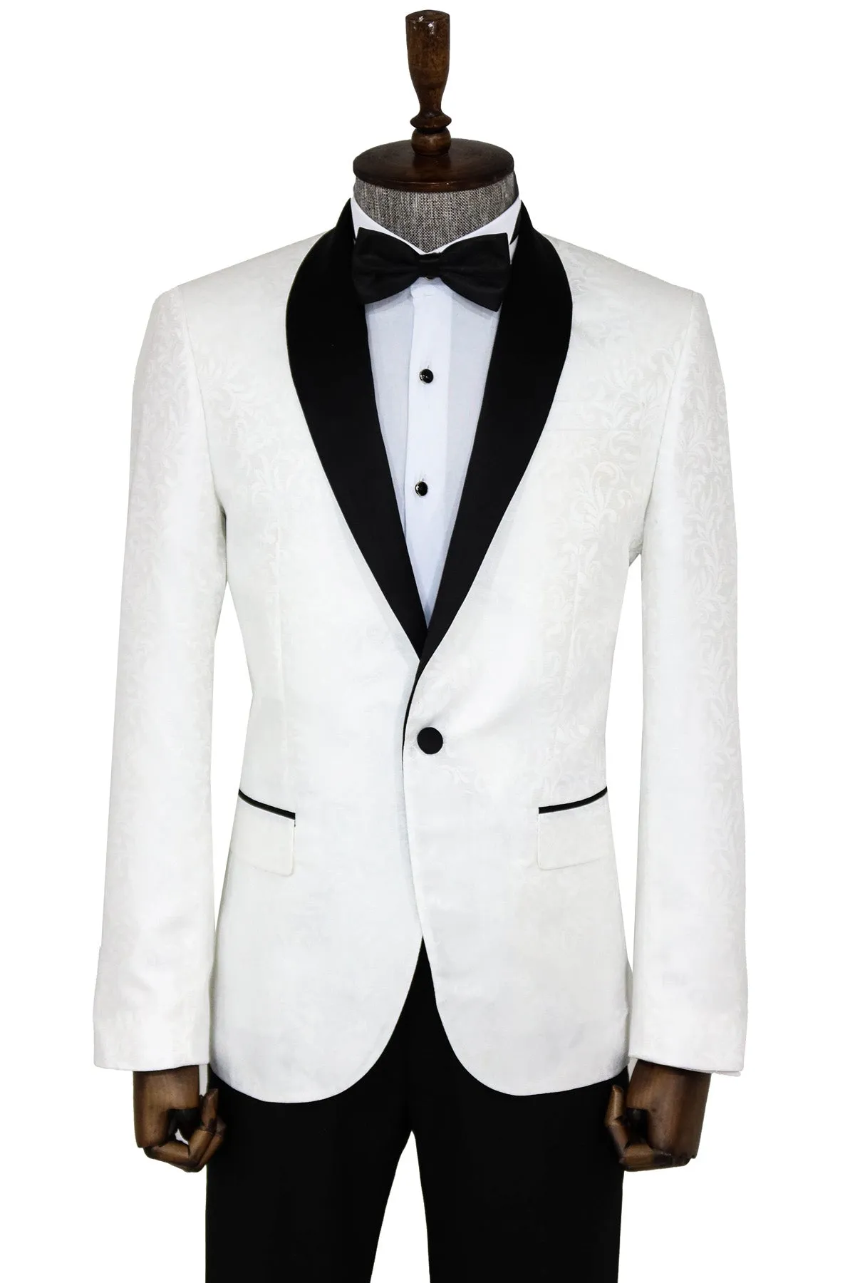 Shawl Lapel Floral Patterned White Men Wedding Tuxedo Blazer - Wessi sold by Wessi