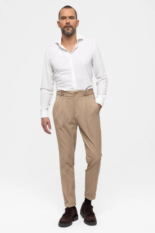 Men's Mink High Waist (Boyfriend) Pleated Fabric Trousers - Wessi sold by Wessi