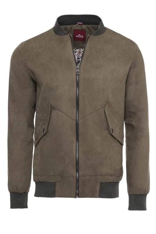 Flap Pockets Suede Khaki Men Bomber Coat - Wessi sold by Wessi