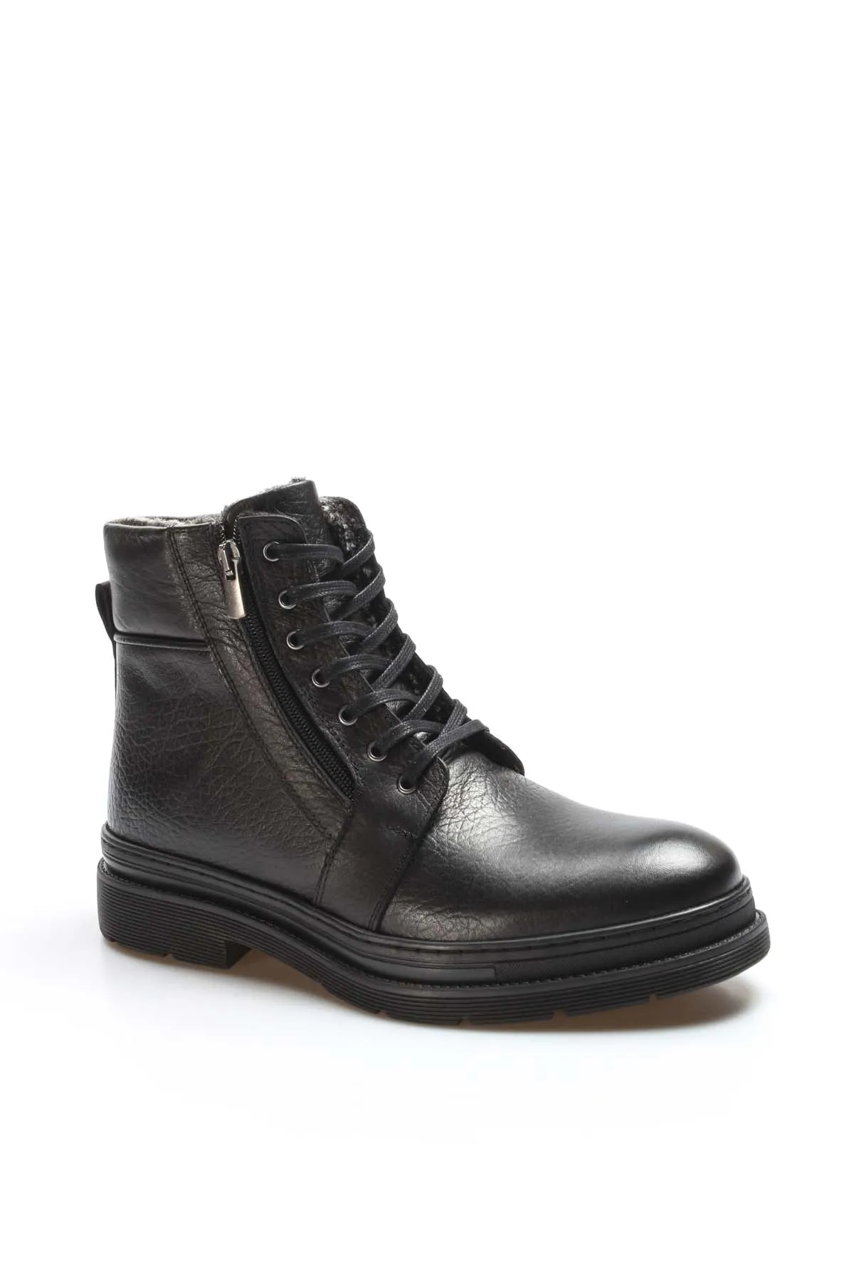Men's Black Leather Ankle Boots with Side Zipper and Lace-Up Design - Wessi sold by Wessi product image thumbnail 4