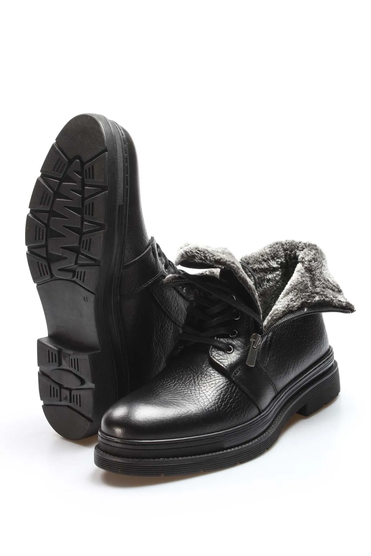 Men's Black Leather Ankle Boots with Side Zipper and Lace-Up Design - Wessi sold by Wessi product image thumbnail 5