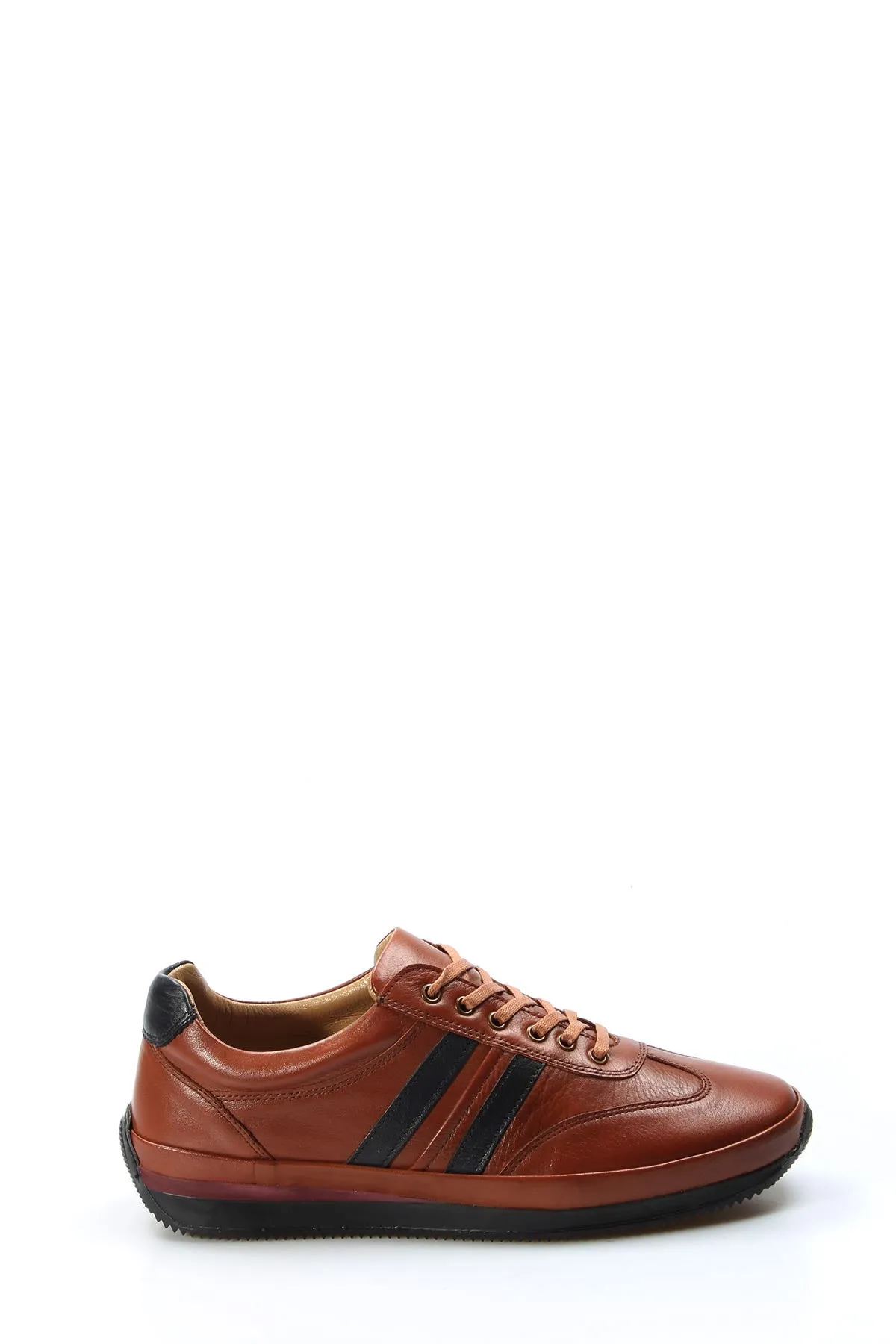 Men's Brown Leather Sneakers with Dual Black Stripes - Wessi sold by Wessi