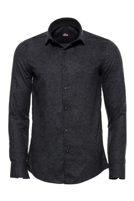 Slim Fit Plain Dark Grey Men Lumberjack Shirt - Wessi sold by Wessi