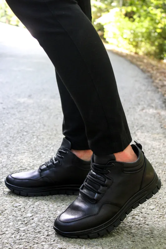 Men's Black High-Top Leather Sneakers with Cushioned Sole - Wessi sold by Wessi