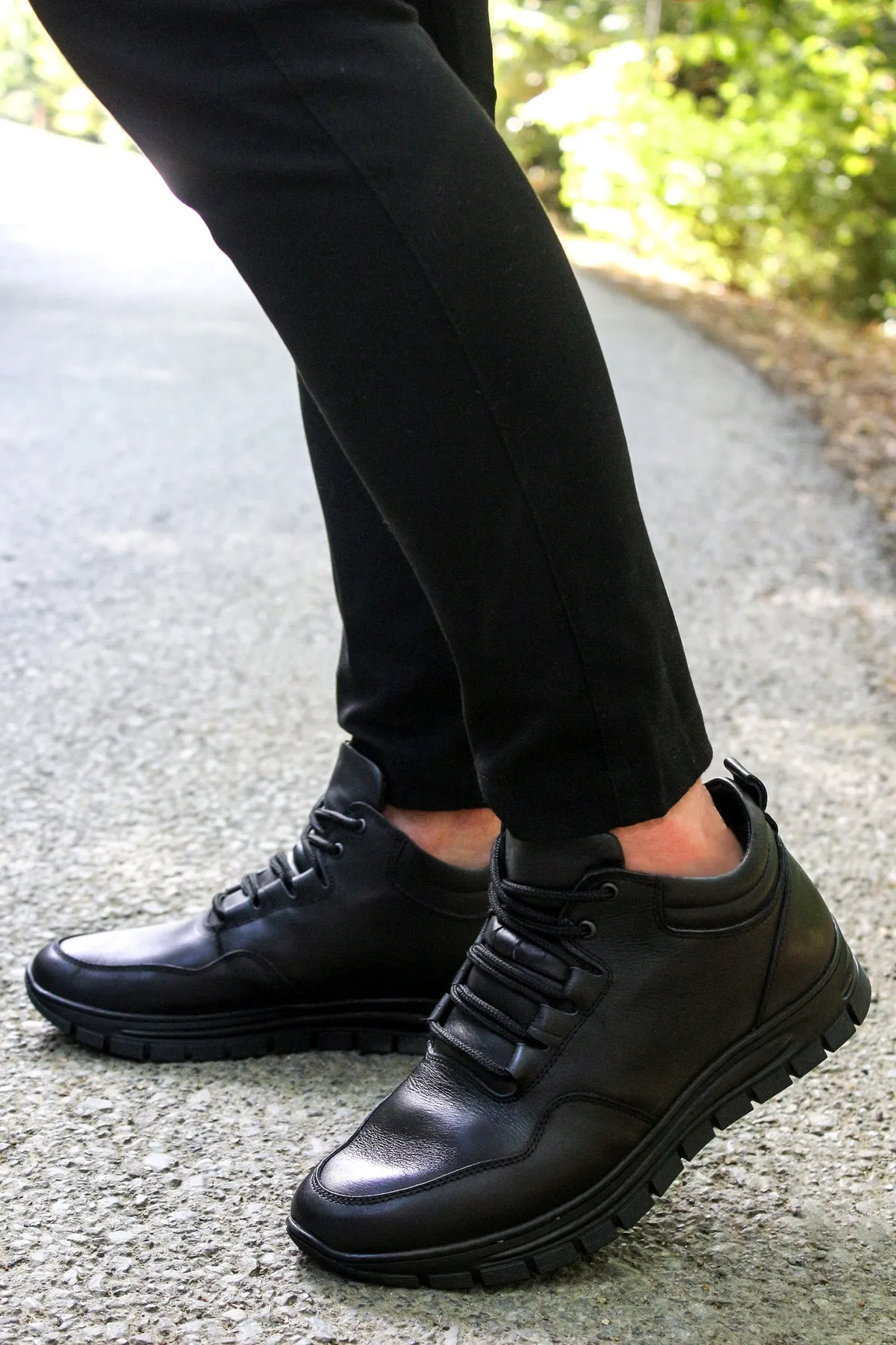 Men's Black High-Top Leather Sneakers with Cushioned Sole - Wessi sold by Wessi