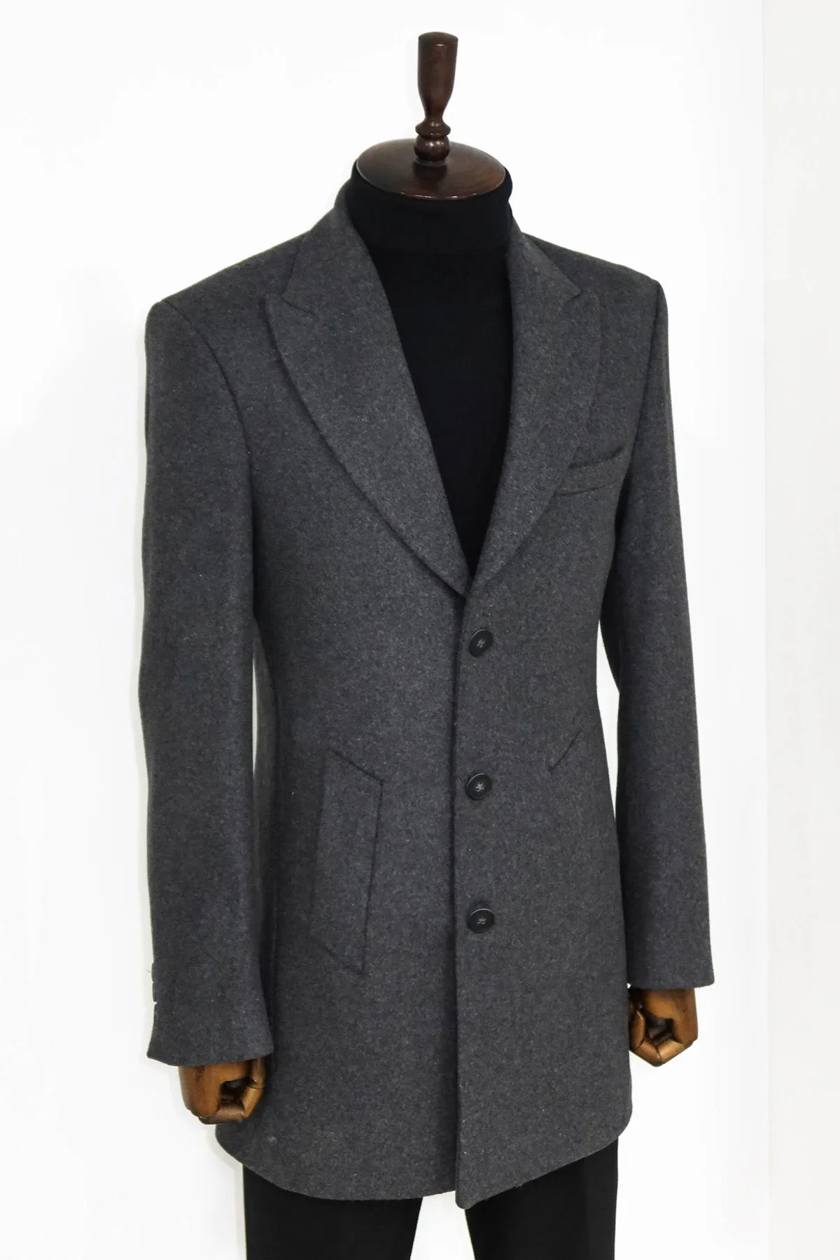 Wide Lapel Wool Anthracite Men Coat - Wessi sold by Wessi product image thumbnail 2