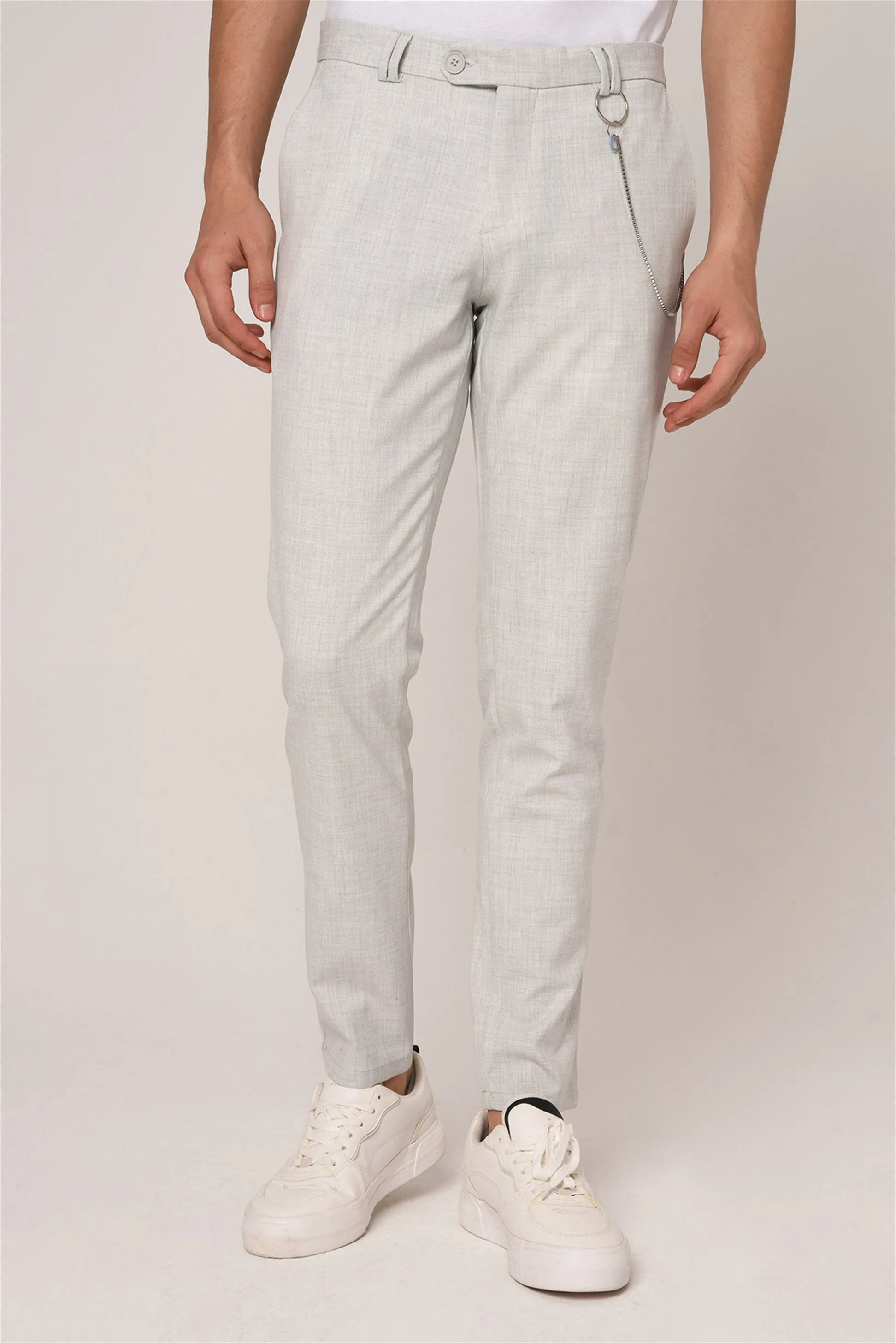 Men's Silver Slim Fit Straight Accessory Fabric Trousers - Wessi sold by Wessi product image thumbnail 2