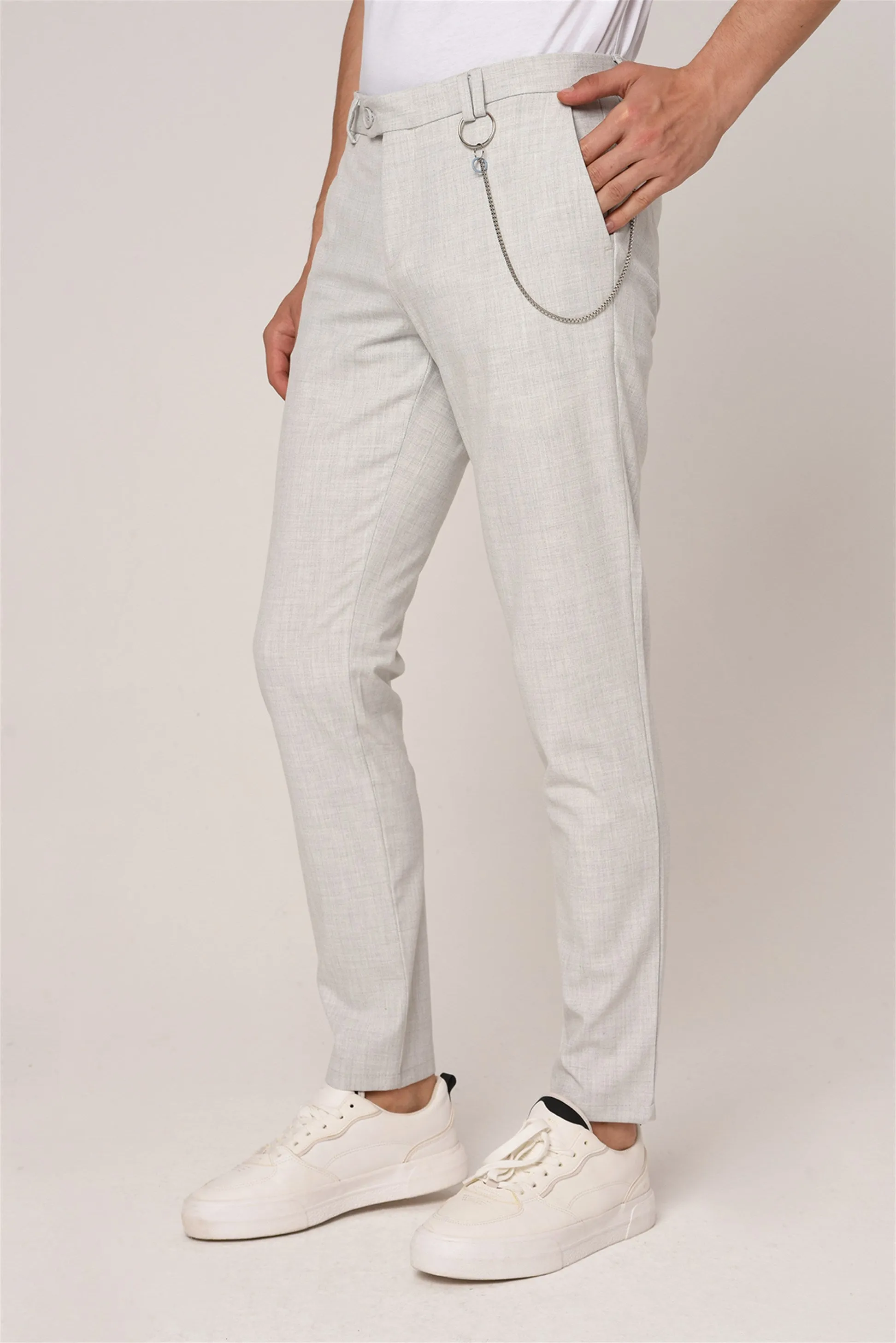 Men's Silver Slim Fit Straight Accessory Fabric Trousers - Wessi sold by Wessi product image thumbnail 3