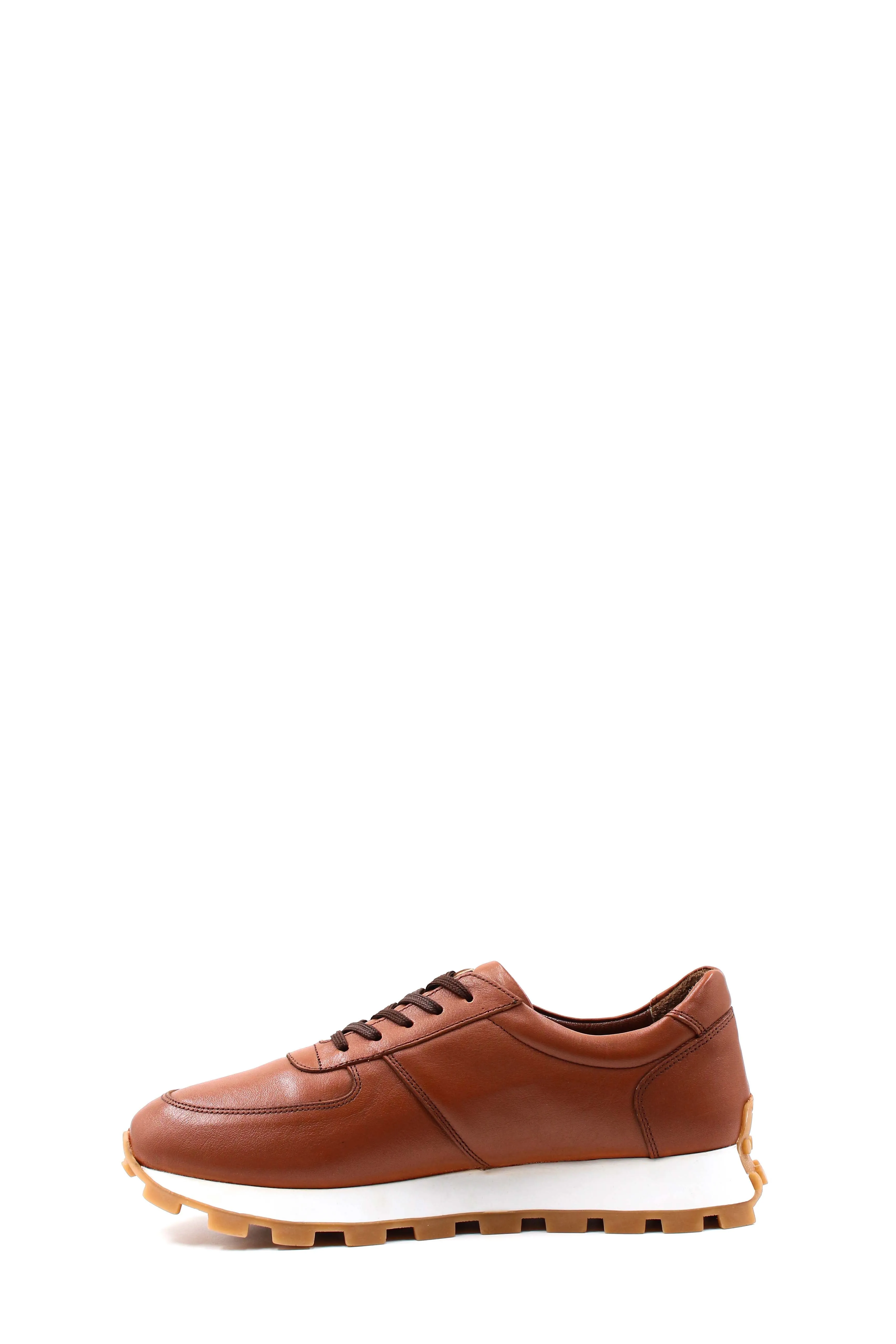 Men's Brown Leather Lace-Up Sneakers with Cushioned Sole - Wessi sold by Wessi product image thumbnail 2