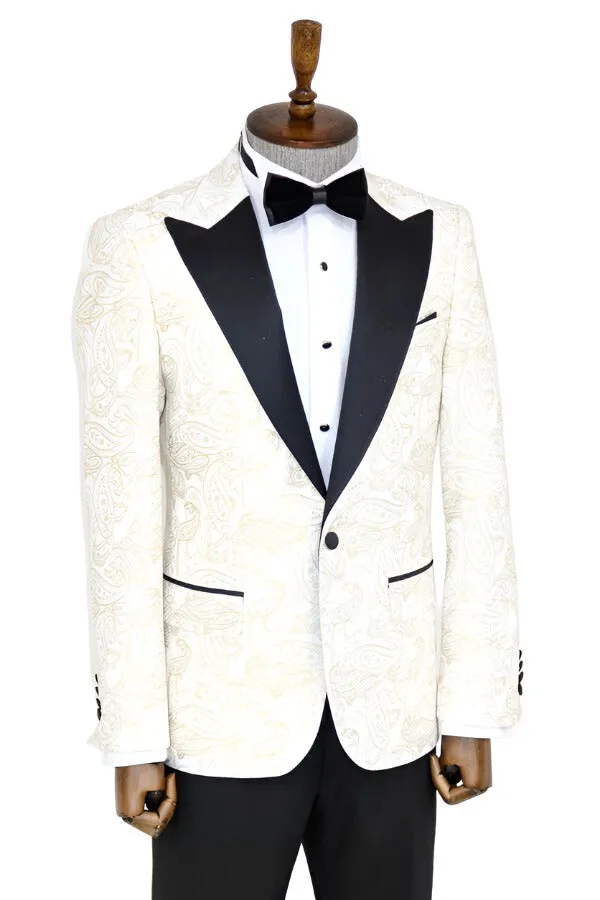 Paisley Peak Lapel White Men Groom Wedding Jacket - Wessi sold by Wessi product image thumbnail 4