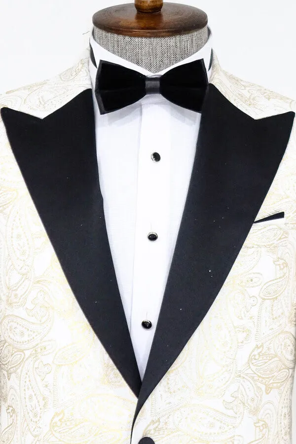 Paisley Peak Lapel White Men Groom Wedding Jacket - Wessi sold by Wessi product image thumbnail 2