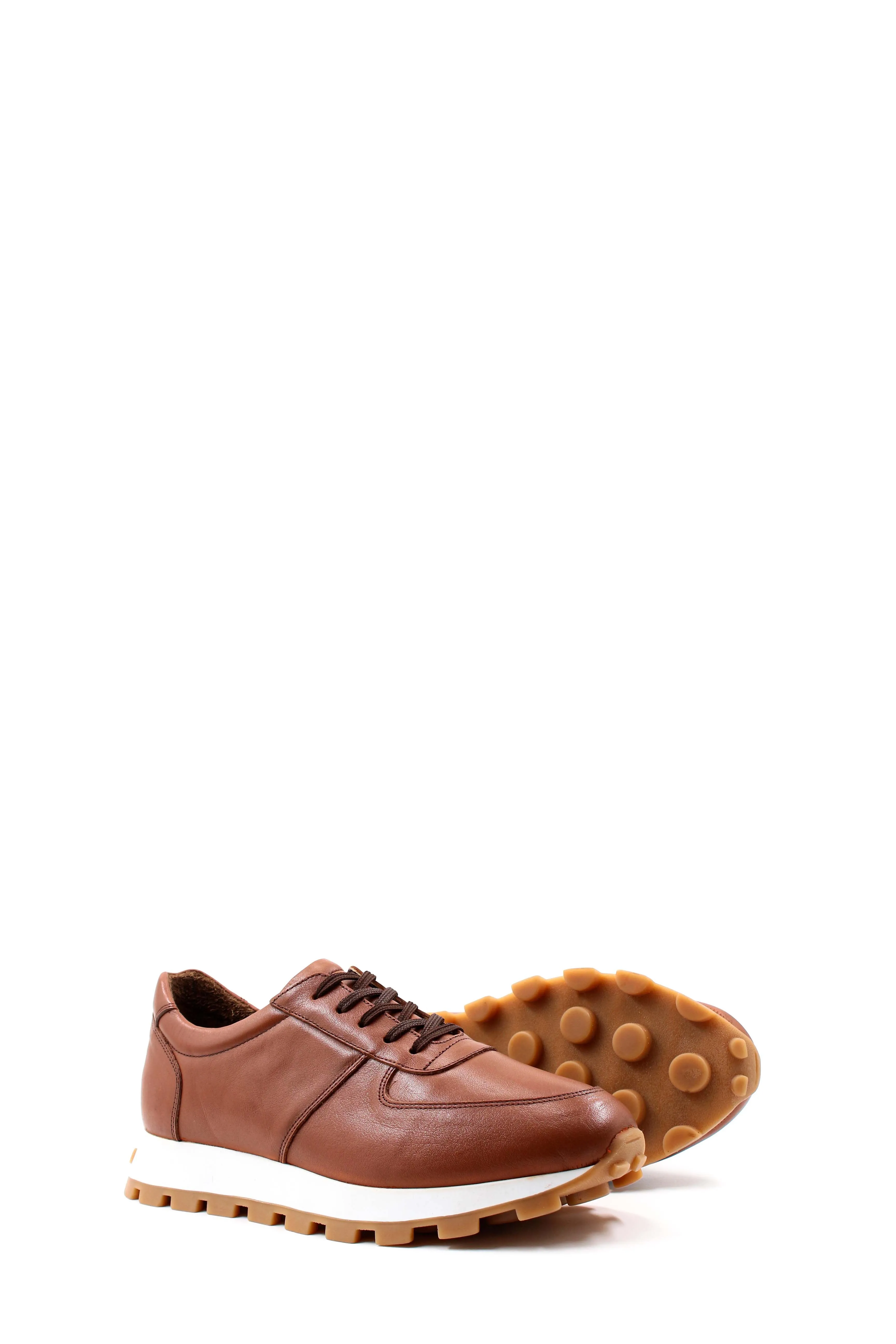 Men's Brown Leather Lace-Up Sneakers with Cushioned Sole - Wessi sold by Wessi product image thumbnail 3