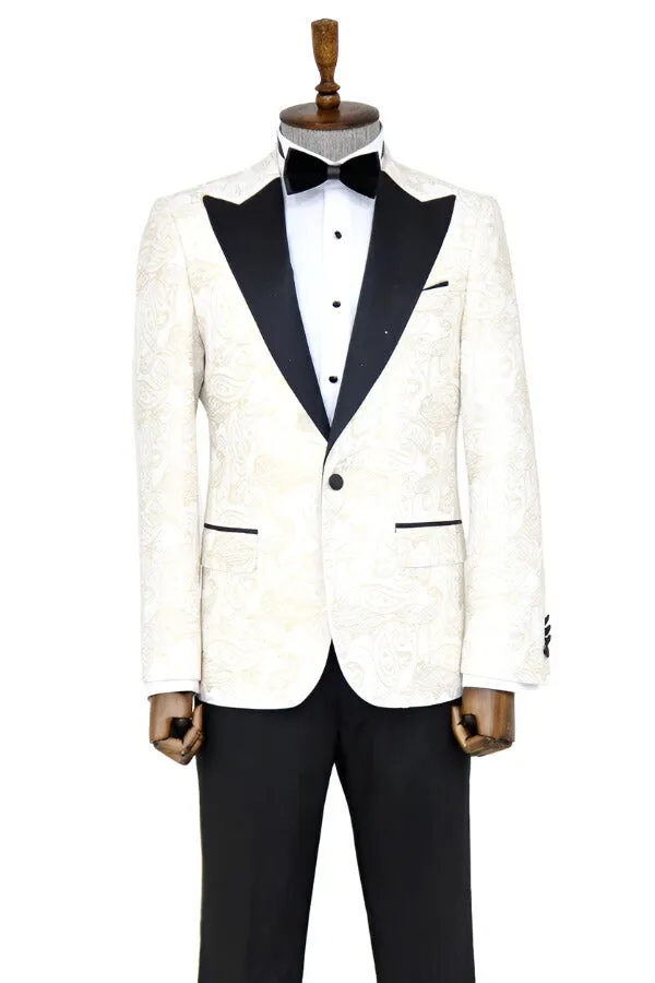 Paisley Peak Lapel White Men Groom Wedding Jacket - Wessi sold by Wessi product image thumbnail 5