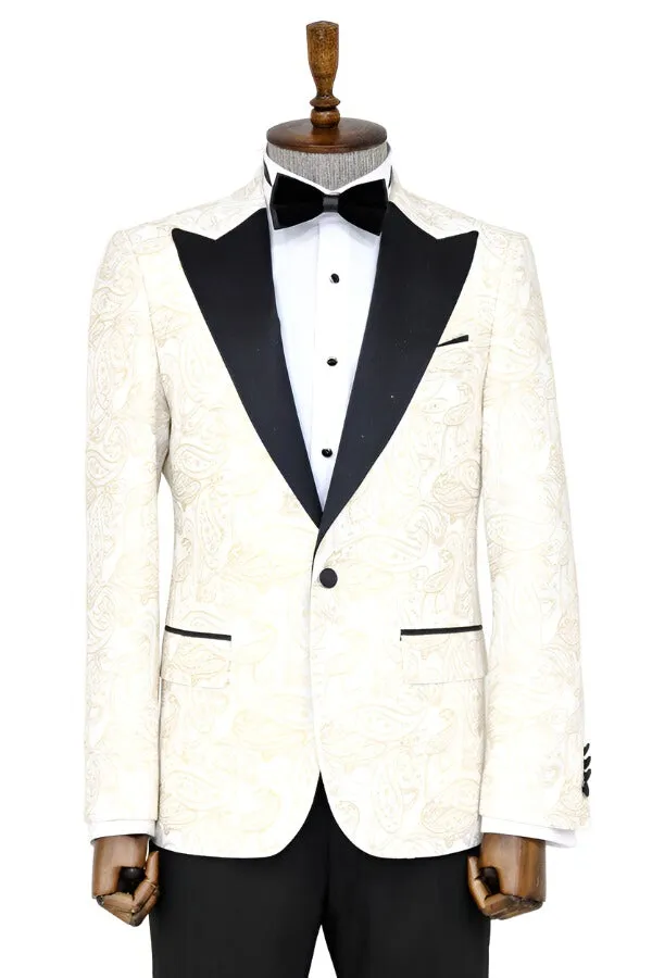 Paisley Peak Lapel White Men Groom Wedding Jacket - Wessi sold by Wessi product image thumbnail 3