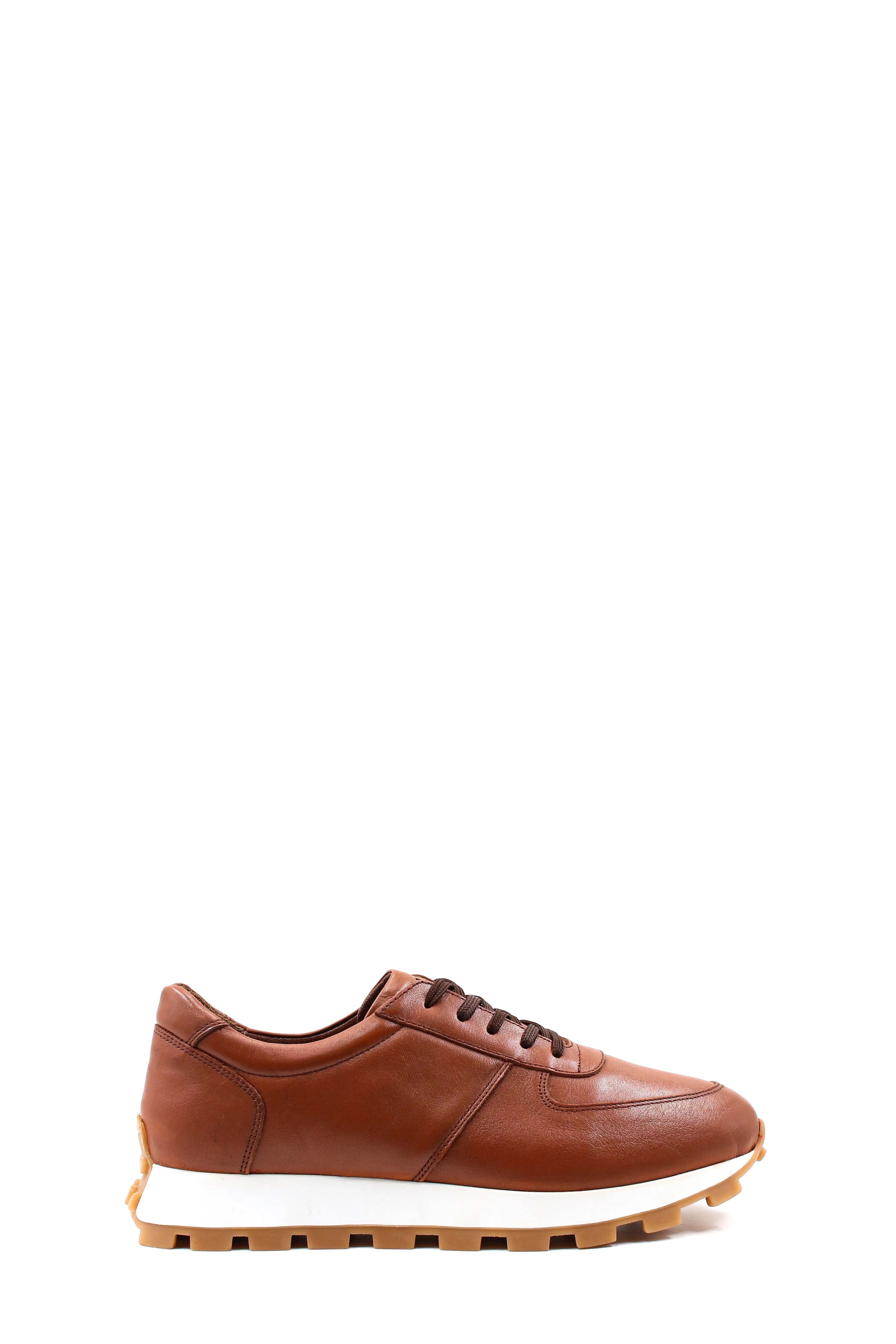 Men's Brown Leather Lace-Up Sneakers with Cushioned Sole - Wessi sold by Wessi
