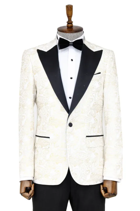 Paisley Peak Lapel White Men Groom Wedding Jacket - Wessi sold by Wessi
