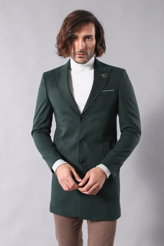 Wide Pointed Collar Green Men Coat - Wessi sold by Wessi