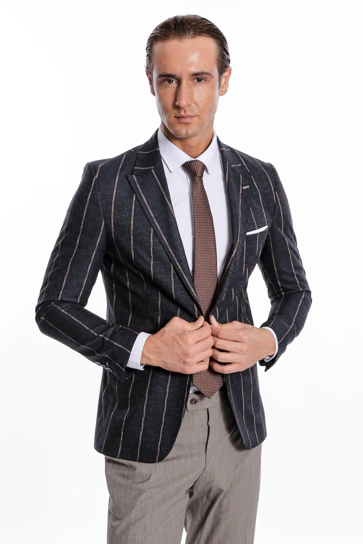 Striped Dark Grey Slim-Fit Blazer - Wessi sold by Wessi product image thumbnail 2