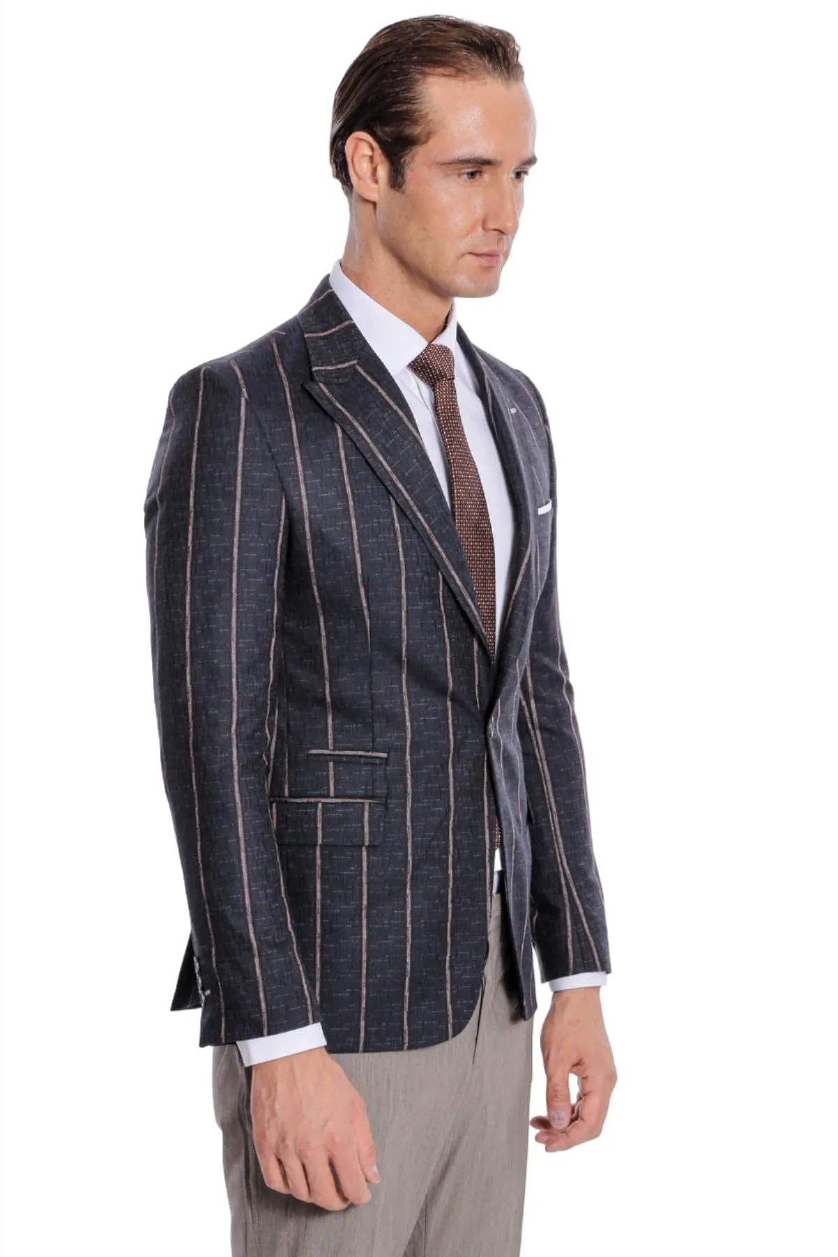 Striped Dark Grey Slim-Fit Blazer - Wessi sold by Wessi product image thumbnail 5