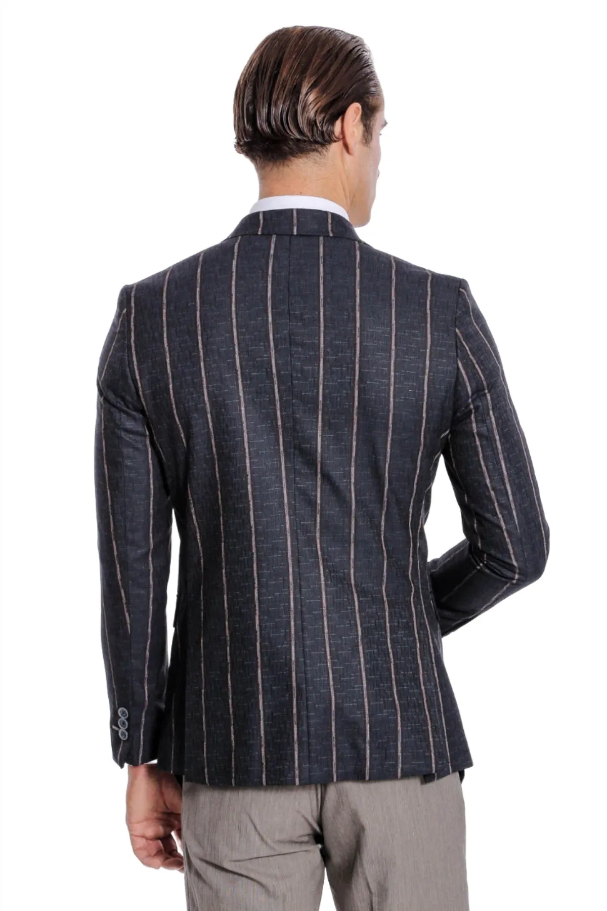 Striped Dark Grey Slim-Fit Blazer - Wessi sold by Wessi product image thumbnail 3