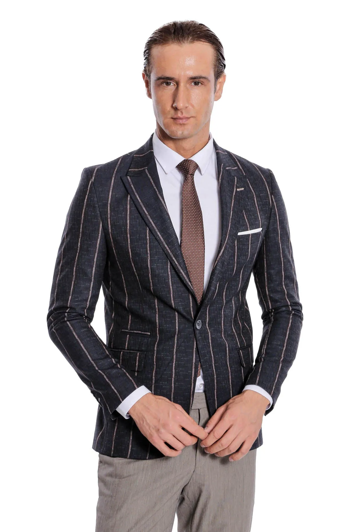 Striped Dark Grey Slim-Fit Blazer - Wessi sold by Wessi
