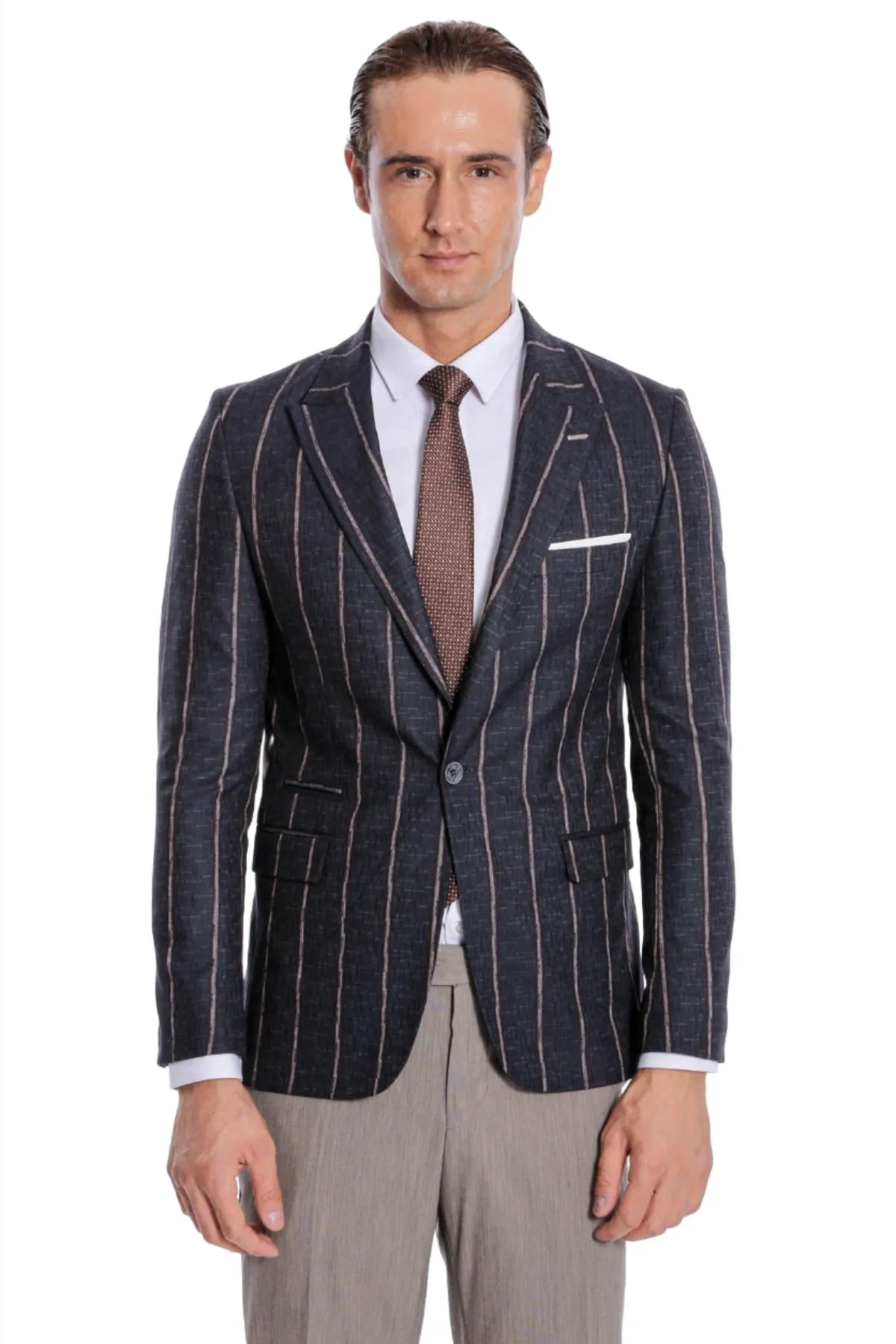 Striped Dark Grey Slim-Fit Blazer - Wessi sold by Wessi product image thumbnail 4