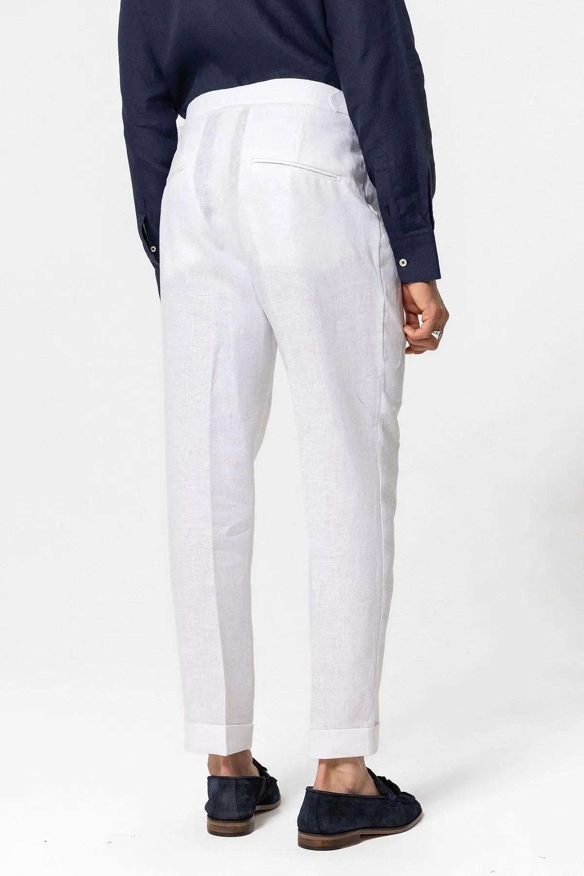 Men's White High-Waist 100% Linen Pleated Pants - Wessi sold by Wessi product image thumbnail 5
