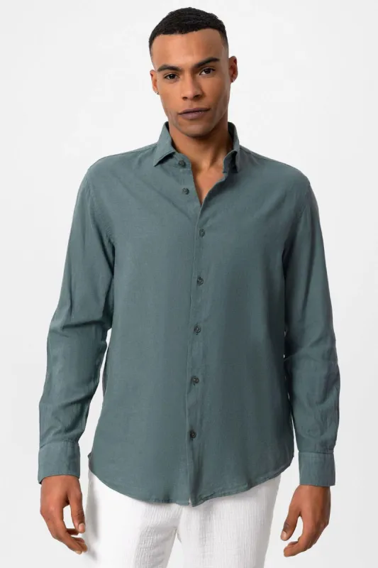 Men's Green Linen Blend Shirt - Wessi sold by Wessi