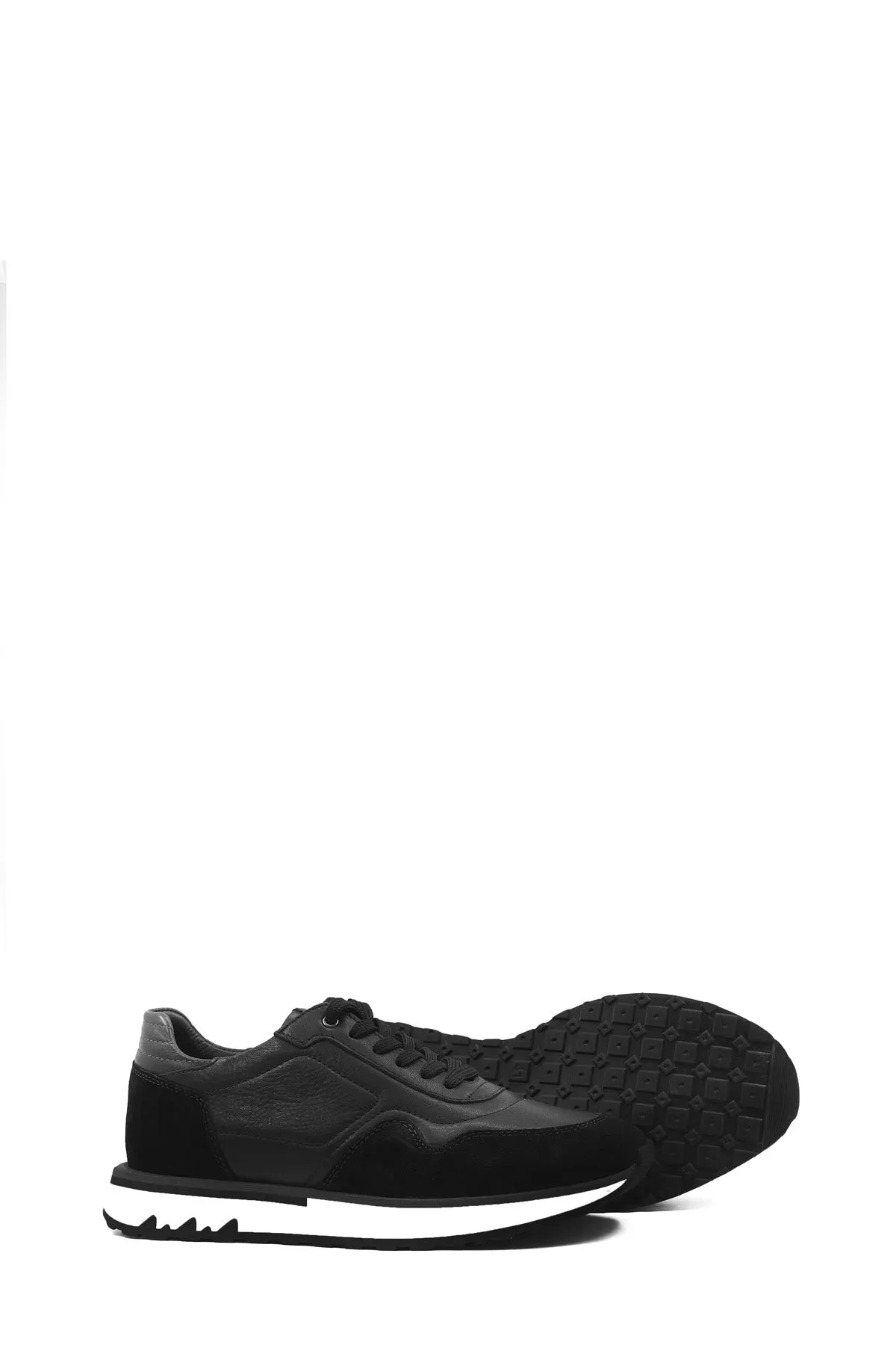 Men's Black Leather and Suede Sneakers with White Sole - Wessi sold by Wessi product image thumbnail 4