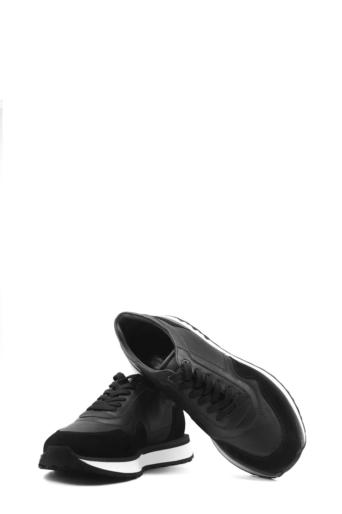 Men's Black Leather and Suede Sneakers with White Sole - Wessi sold by Wessi product image thumbnail 5