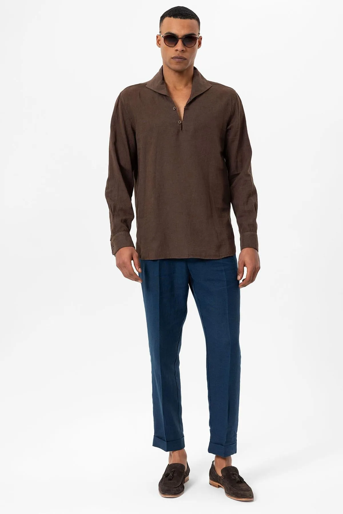 Men's Brown Camp Collar Button-Down Shirt - Wessi sold by Wessi product image thumbnail 4