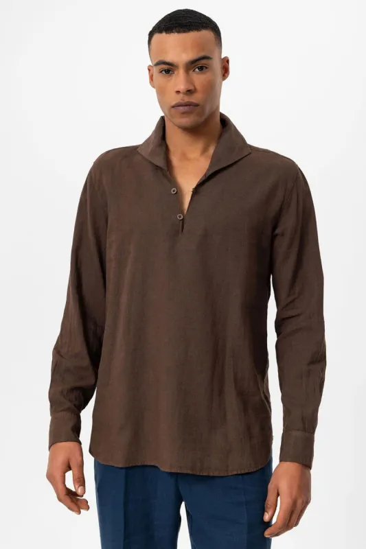 Men's Brown Camp Collar Button-Down  Shirt - Wessi sold by Wessi