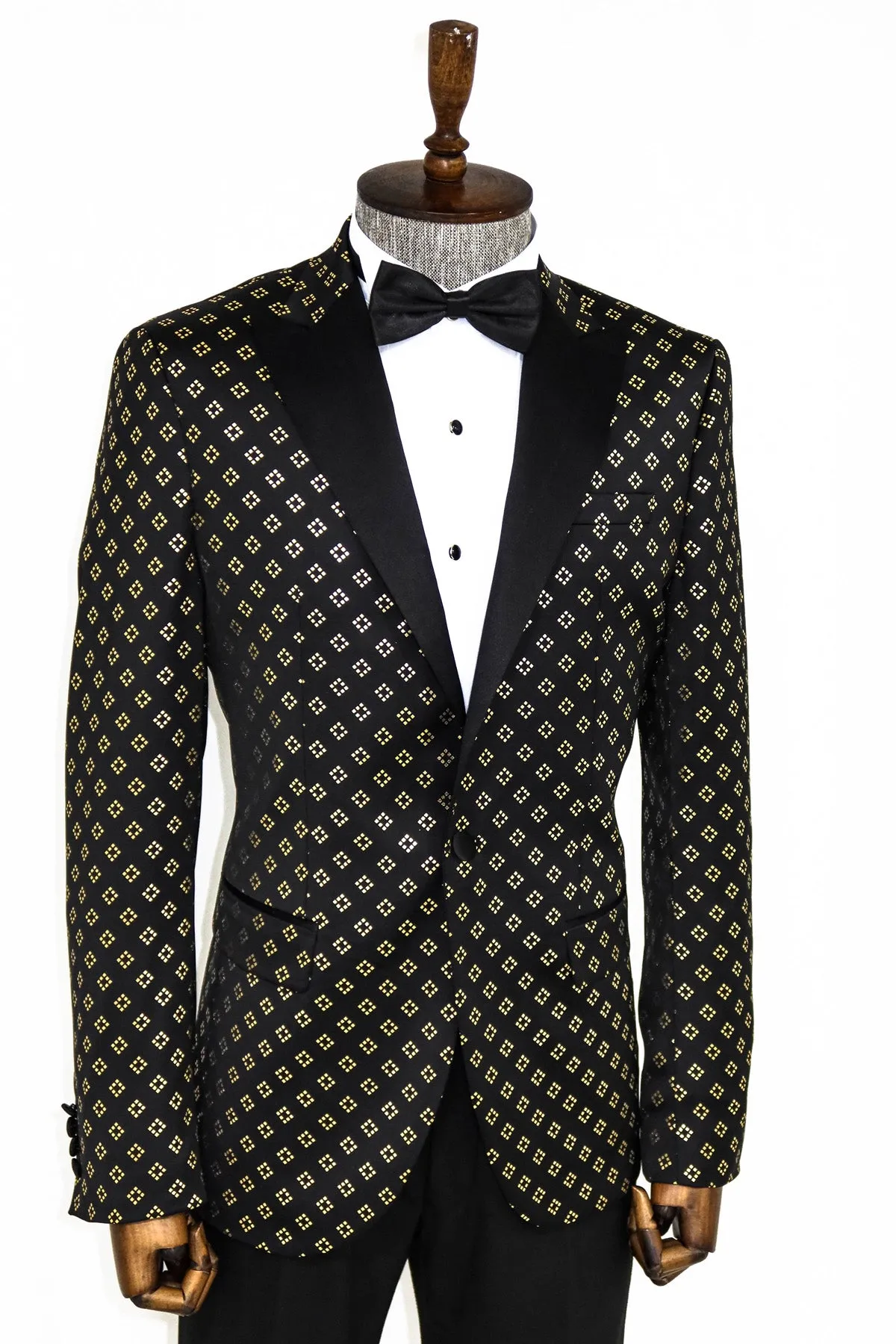 Gold Diamond Pattern Over Black Tuxedo Blazer - Wessi sold by Wessi product image thumbnail 5