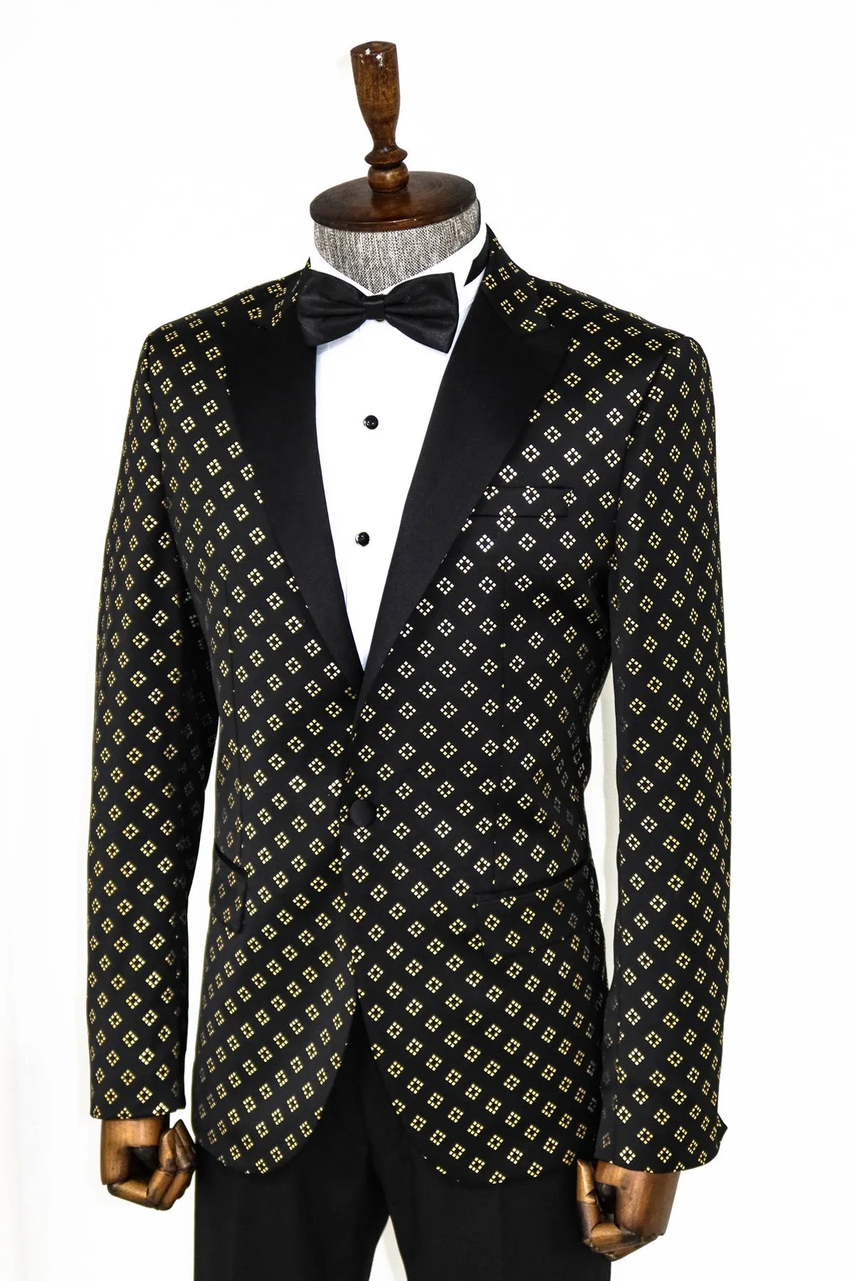 Gold Diamond Pattern Over Black Tuxedo Blazer - Wessi sold by Wessi product image thumbnail 4