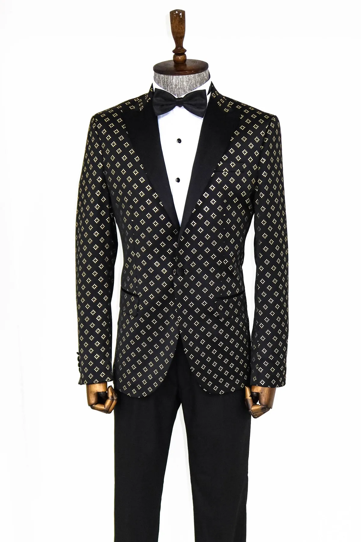 Gold Diamond Pattern Over Black Tuxedo Blazer - Wessi sold by Wessi product image thumbnail 3