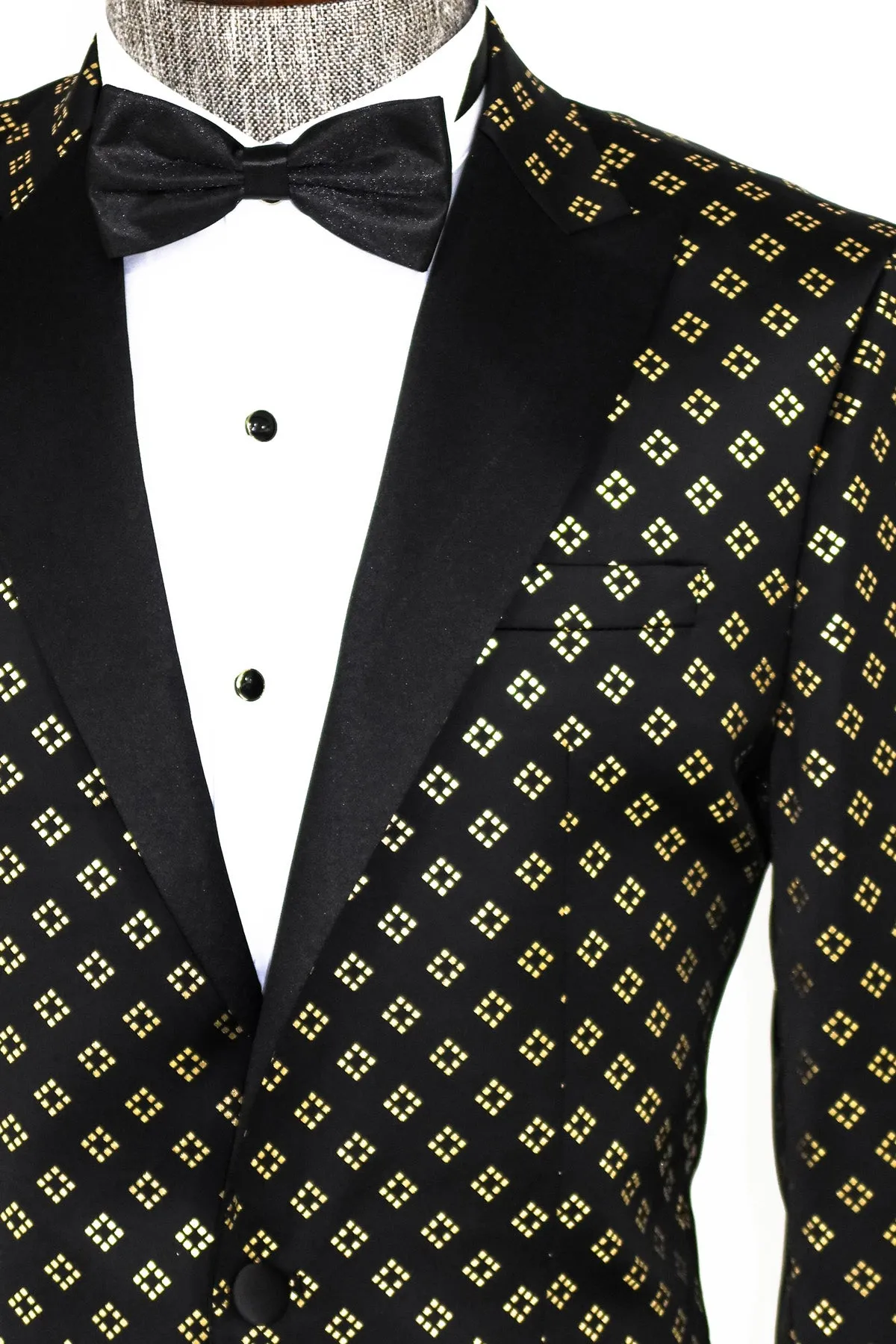 Gold Diamond Pattern Over Black Tuxedo Blazer - Wessi sold by Wessi product image thumbnail 2