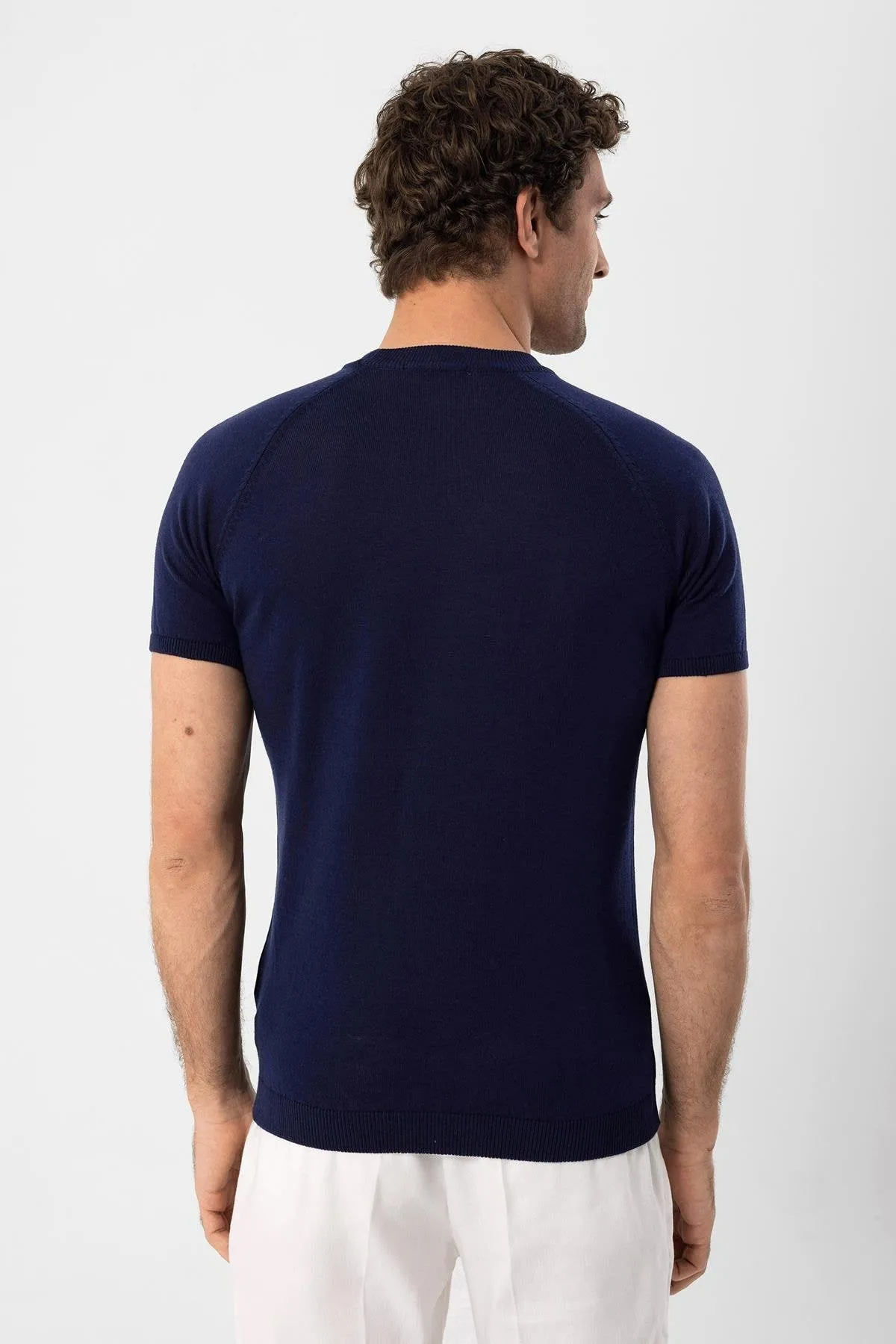 Navy Blue Crew Neck Knitwear T-Shirt - Wessi sold by Wessi product image thumbnail 5