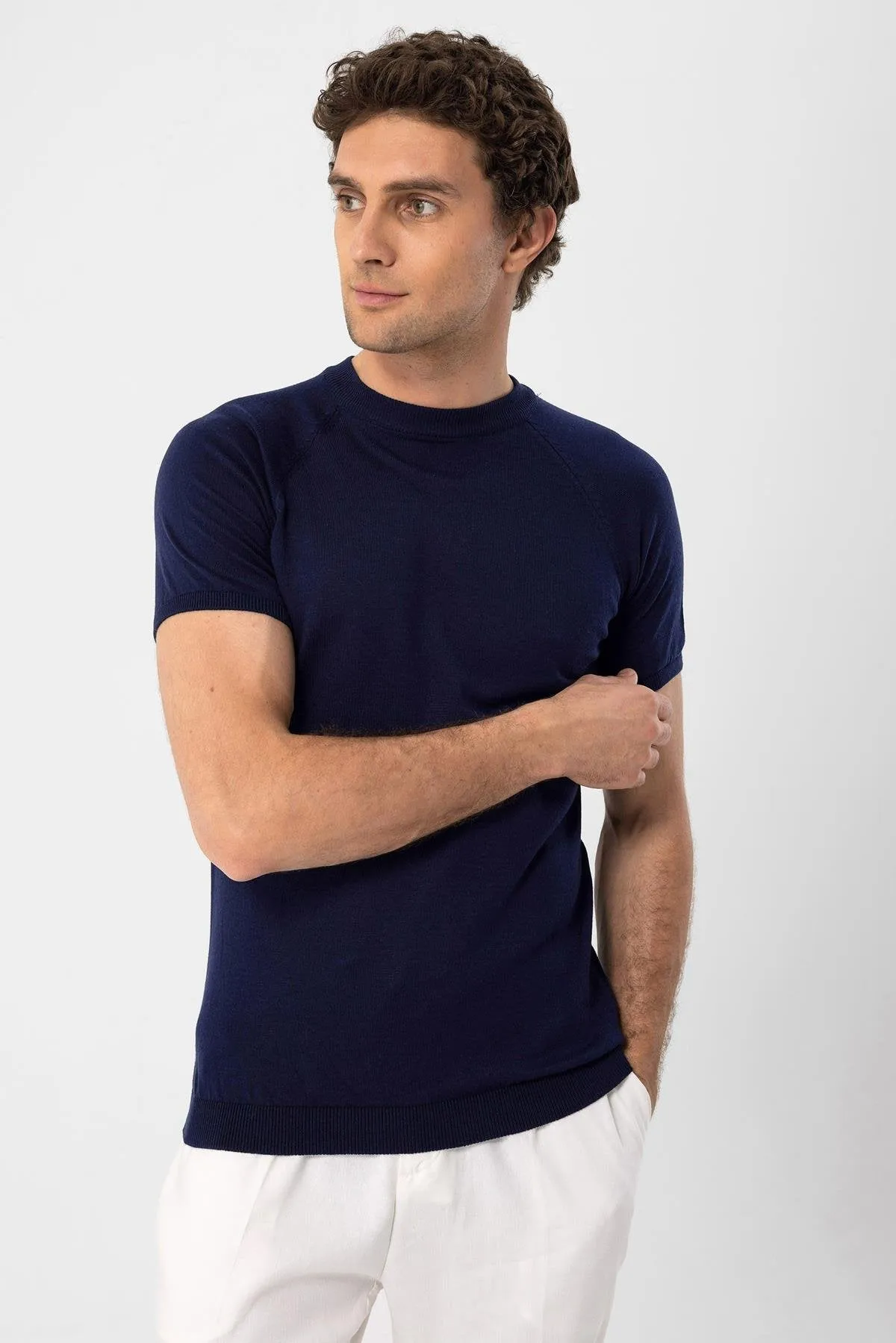 Navy Blue Crew Neck Knitwear T-Shirt - Wessi sold by Wessi product image thumbnail 3