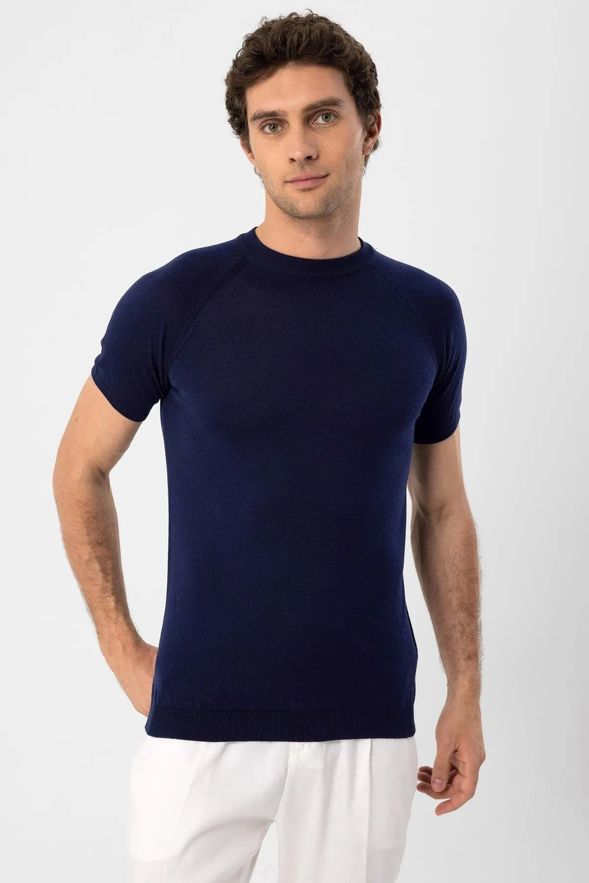Navy Blue Crew Neck Knitwear T-Shirt - Wessi sold by Wessi product image thumbnail 2