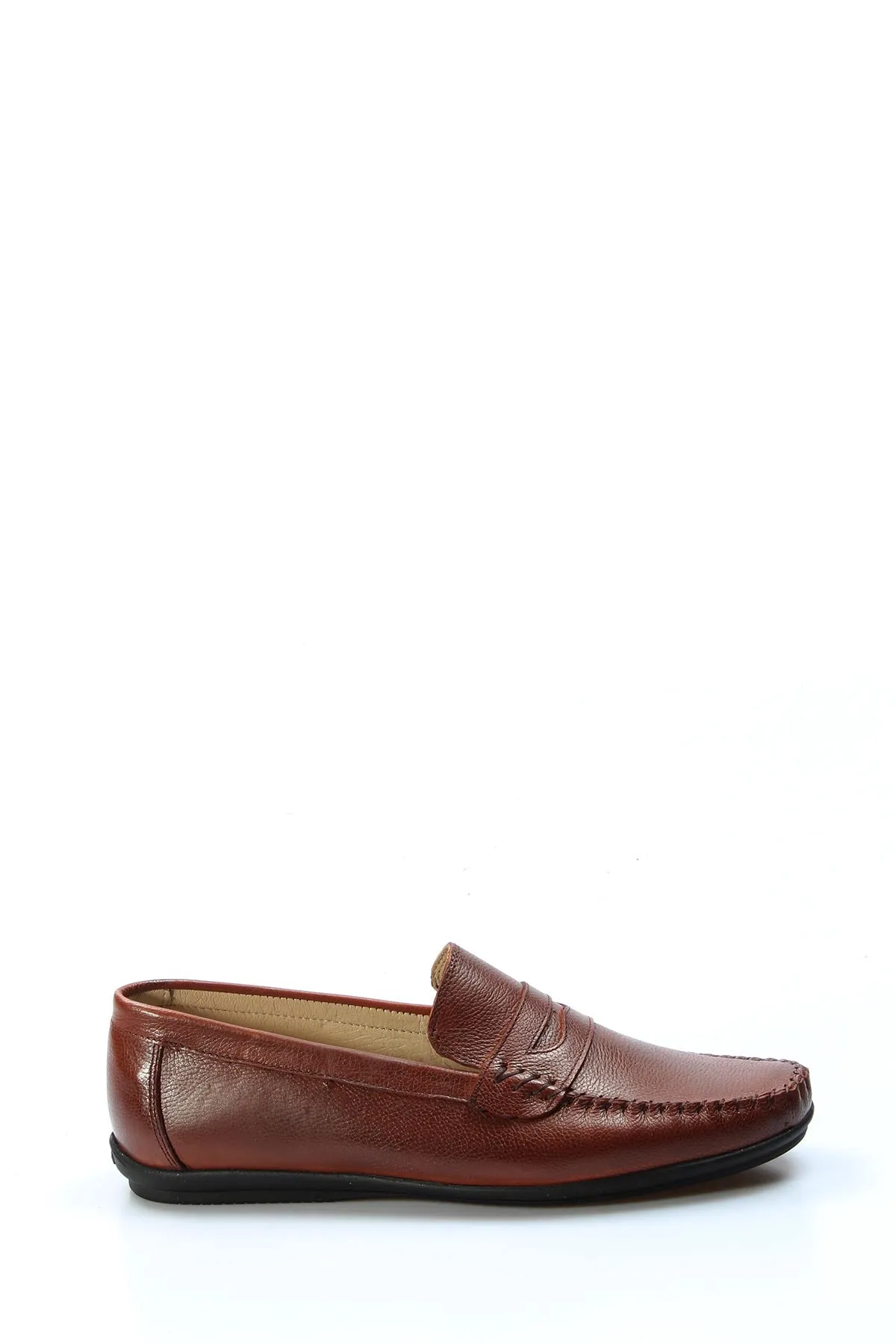 Men's Brown Leather Penny Loafers with Moc Toe Stitching - Wessi sold by Wessi