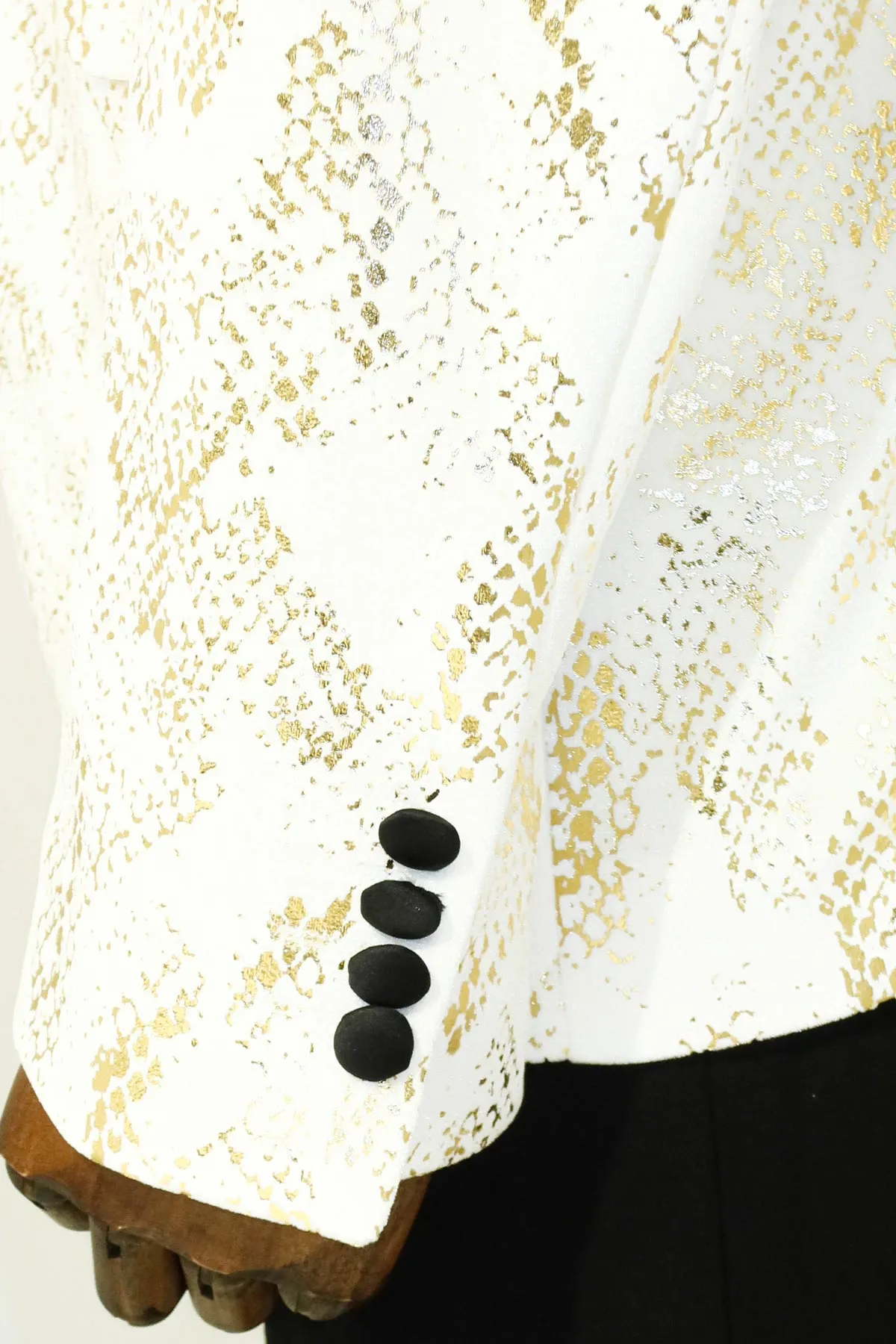 Peak Lapel Slim Fit Gold Patterned White Men Dinner Jacket - Wessi sold by Wessi product image thumbnail 5