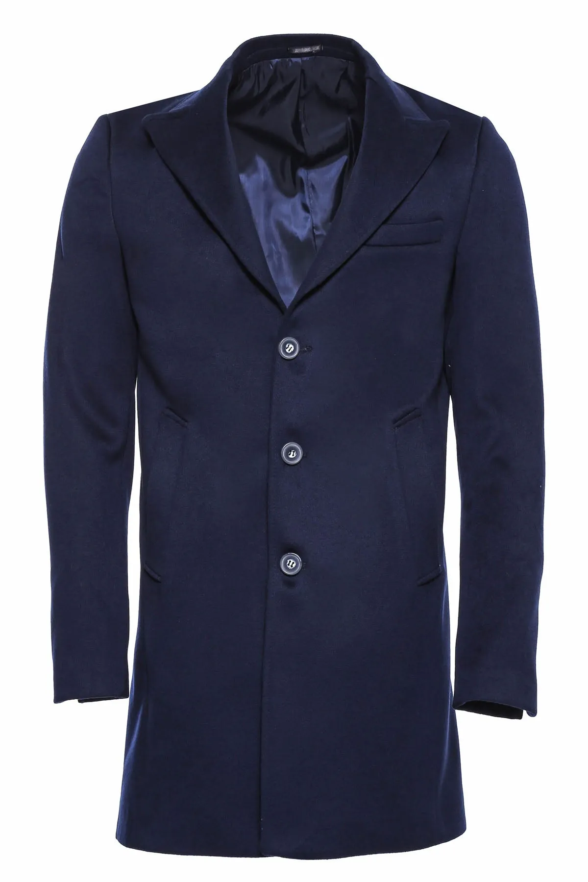 Wide Pointed Collar Over Knee Navy Blue Men Coat - Wessi sold by Wessi product image thumbnail 4